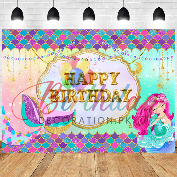 Purple Mermaid Birthday Backdrop