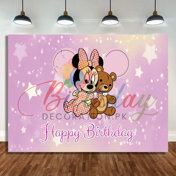 Minnie and Teddy Birthday Backdrop