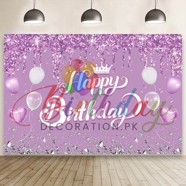 Purple Glitter Birthday BackDrop Banner