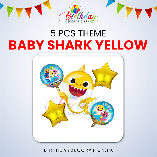 5 Pcs Baby Shark Theme Foil Balloon