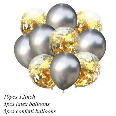 Balloon & Confetti Set Silver & Golden