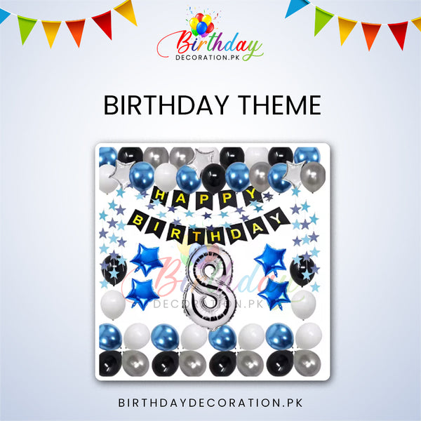 Happy Birthday Theme Blue And Silver With Number Foil Balloon