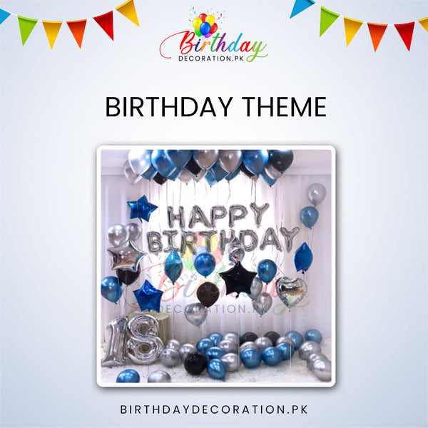 Blue And Silver Birthday Decoration Set For 18th Birthday | Birthday Decoration in Pakistan