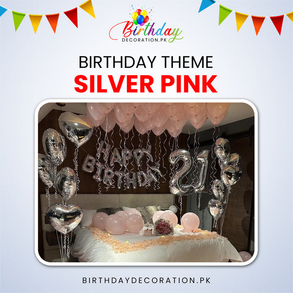 Trending Silver Pink Birthday Theme For Birthday Party birthdaydecoration.pk