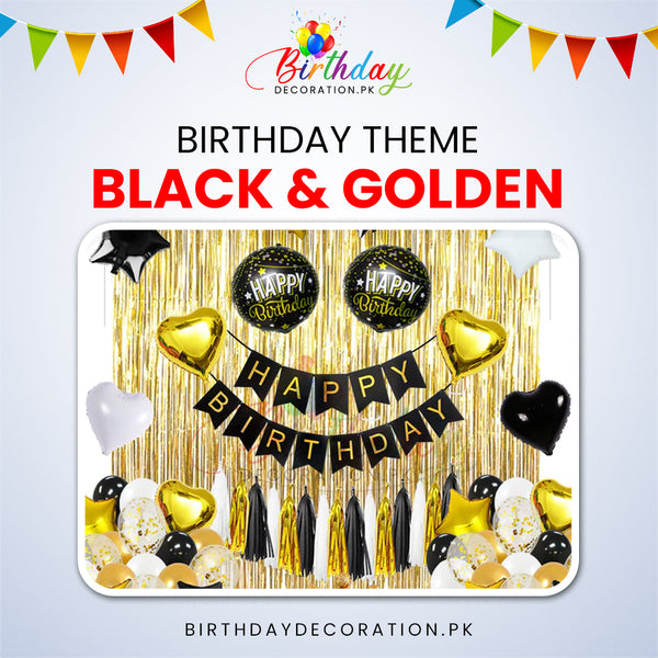 Black and Golden Theme For Birthday Decoration | birthdaydecoration.pk