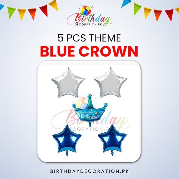 5 Pcs Blue Crown Foil Balloon Set