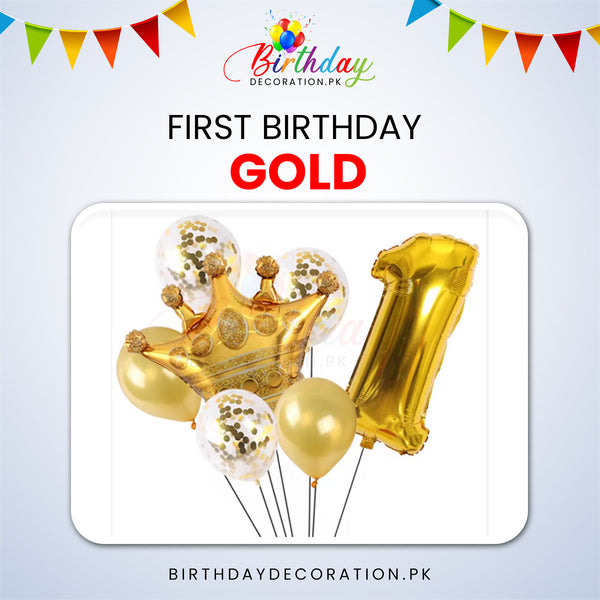 First Birthday Gold Theme For First Birthday Party birthdaydecoration.pk