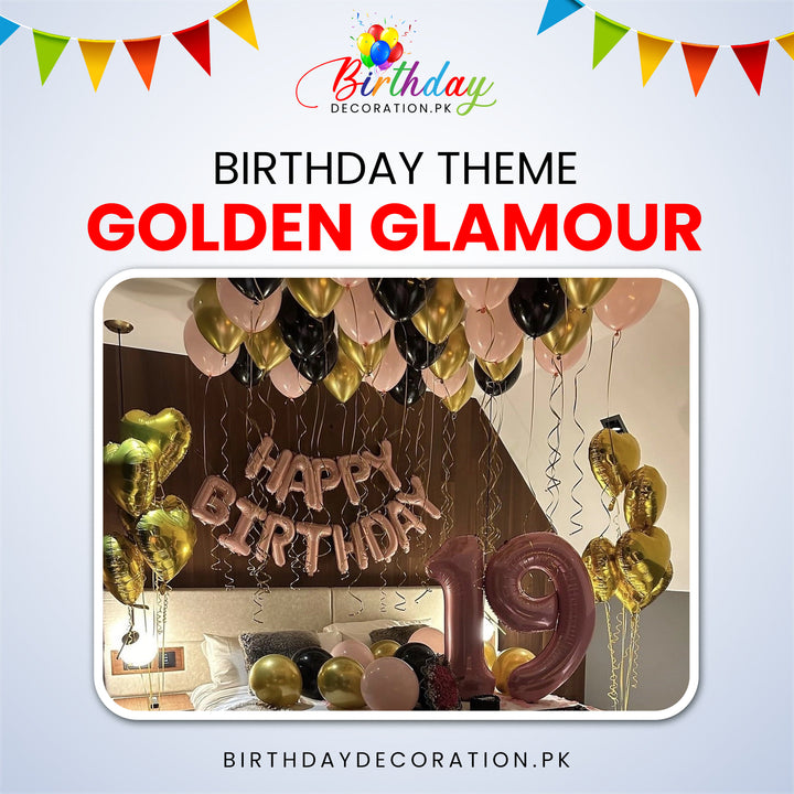 Trending Golden Glamour Birthday Theme For Birthday Party birthdaydecoration.pk