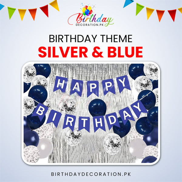 Silver & Blue Birthday Theme For Birthday Party My Store