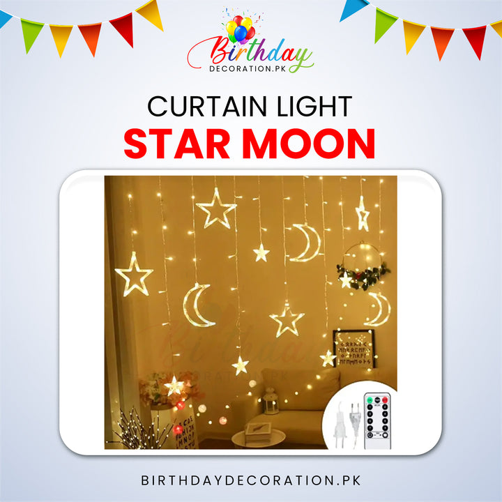 Led Stars & Moon Shape Curtain Fairy Light 12' Feet - 220 V Plug Operated My Store