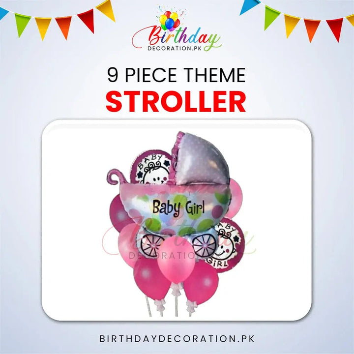 Baby Girl Stroller 9 Pcs Theme birthdaydecoration.pk