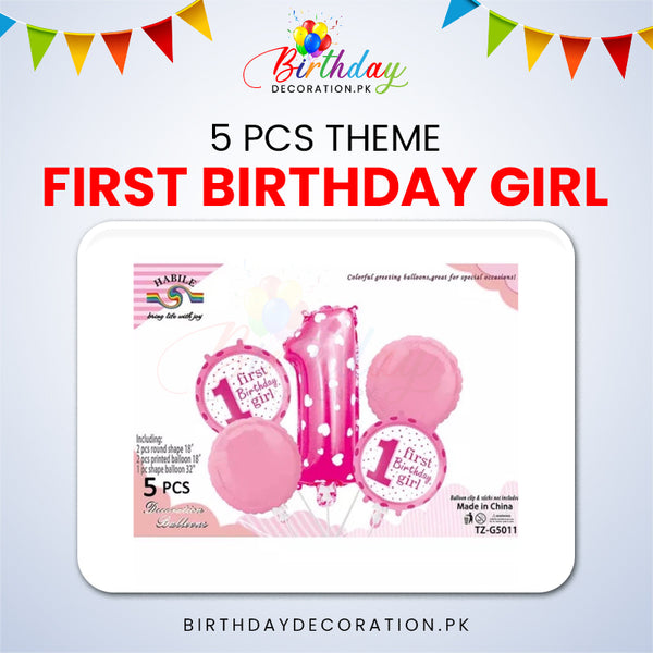 5 PCS First Birthday Girl Theme Foil Balloon